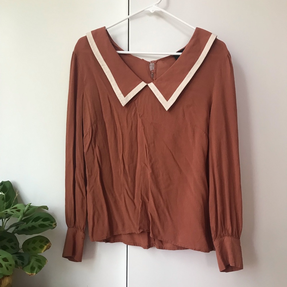 ASOS long sleeve Blouse, Peter Pan collar, size 10, rust orange
